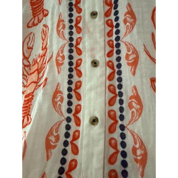 Anthropologie Lobster Print The Essentials Oversized Shirt Orange Size Small - Picture 11 of 11